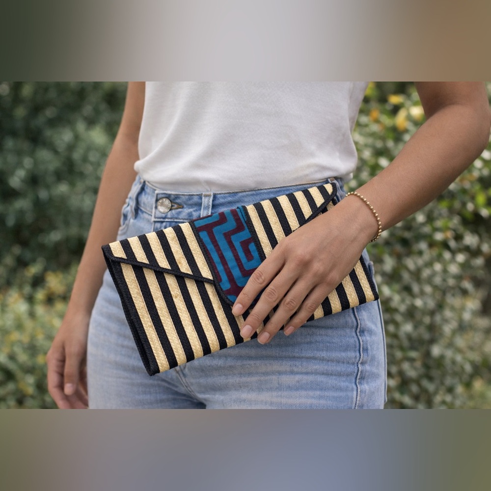 Striped Clutch with Blue Accent- handcrafted in Colombia